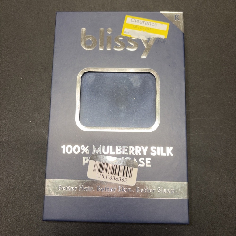 Blissy Size King 600 Thread Count 100% Mulberry Silk Pillowcase Navy Blue 20771